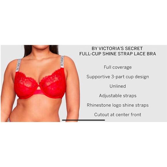 Very Sexy “The fabulous line” full coverage rhinestone strap lace bra. Red or Bl - Picture 3 of 13